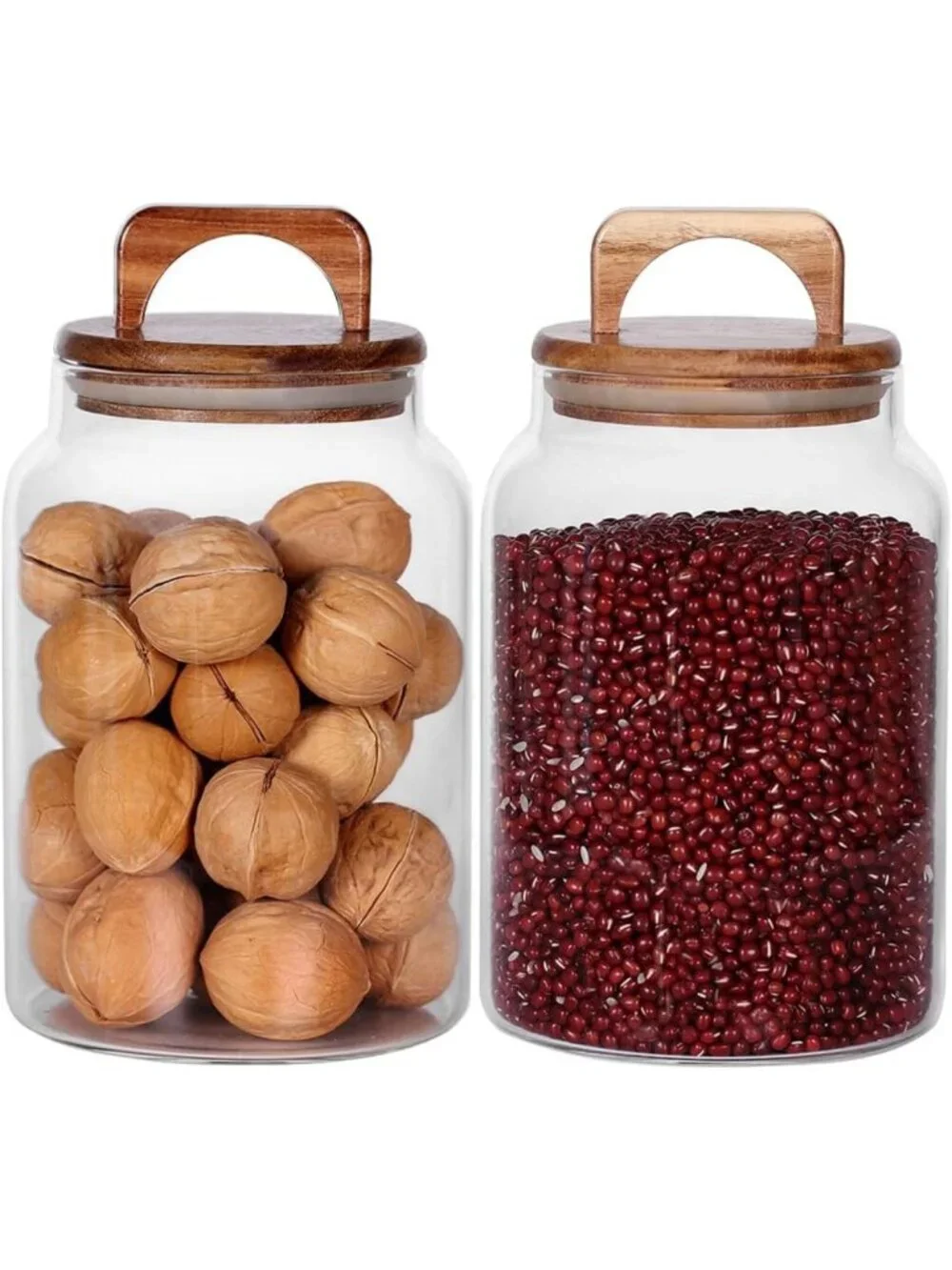 Airtight Glass Canister Set of 2 with Acacia Lids for Kitchen Storage - Food